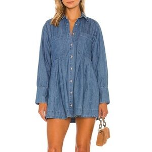 NWT Free People The Denim Voyage Sky Ciel Blue Denim Cotton Shirt Dress M L